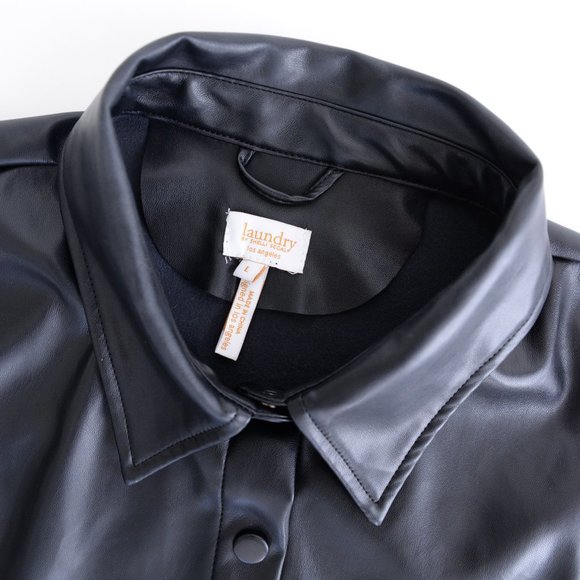 Laundry By Shelli Segal Black Faux Leather Button Shacket Jacket Size Large - Picture 14 of 16